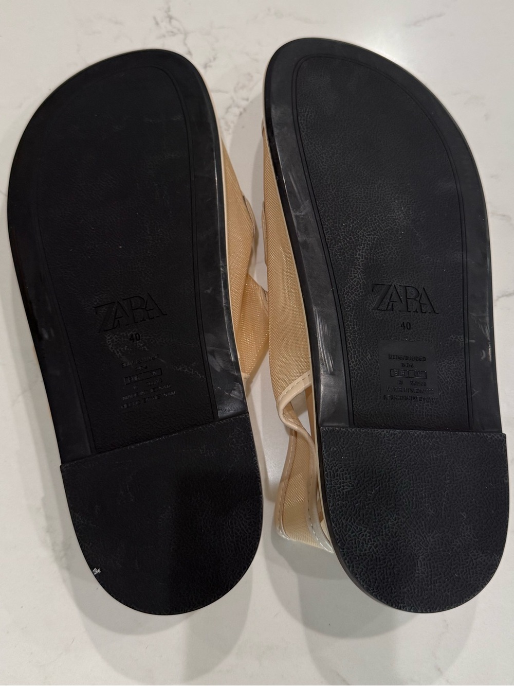 Never Worn Zara Beige Mesh Double-Strap Buckle Sandals - Picture 4 of 5